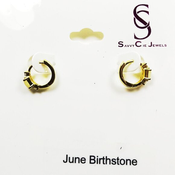 SAVVY CIE JEWELRY June Birthstone Gold Plated MOP & Clear CZ Hoop Earrings - Picture 8 of 10
